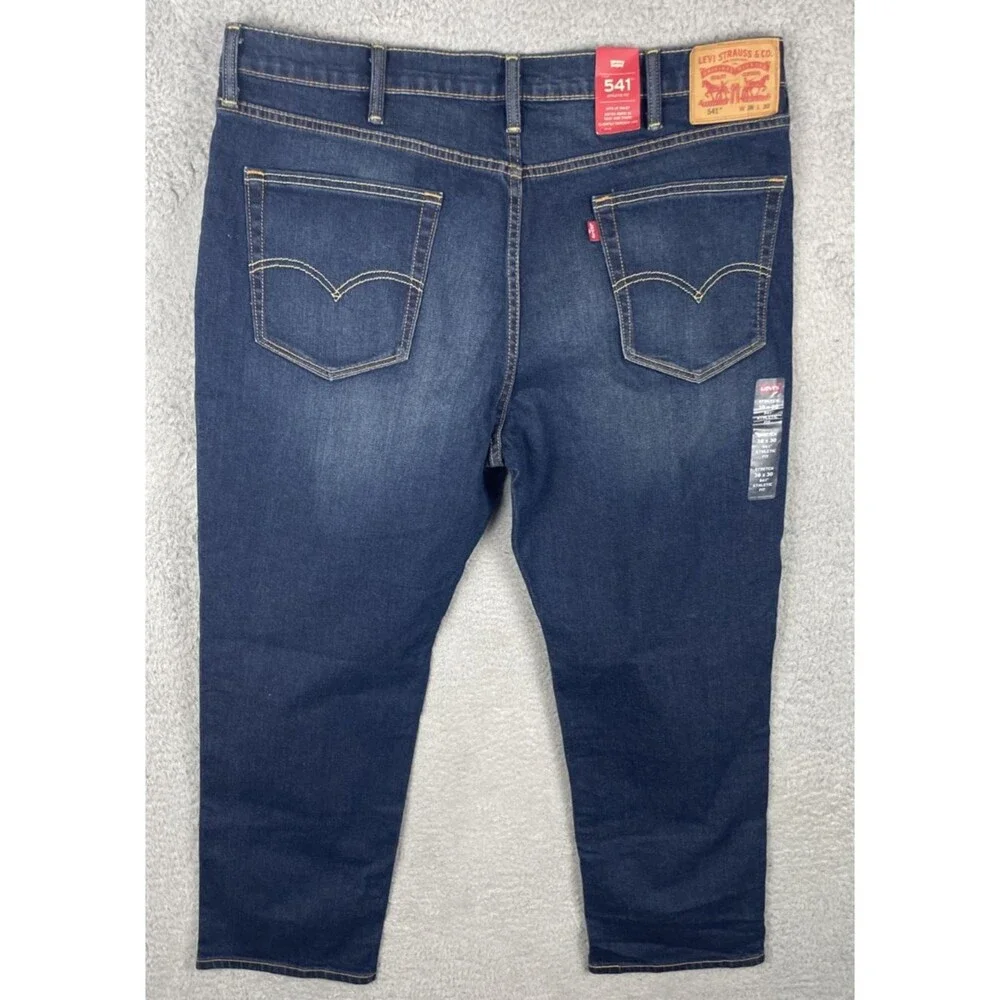 Levis 541 Athletic Taper Jeans Mens 38x30 Blue Dark Wash Fade Stretch NWT